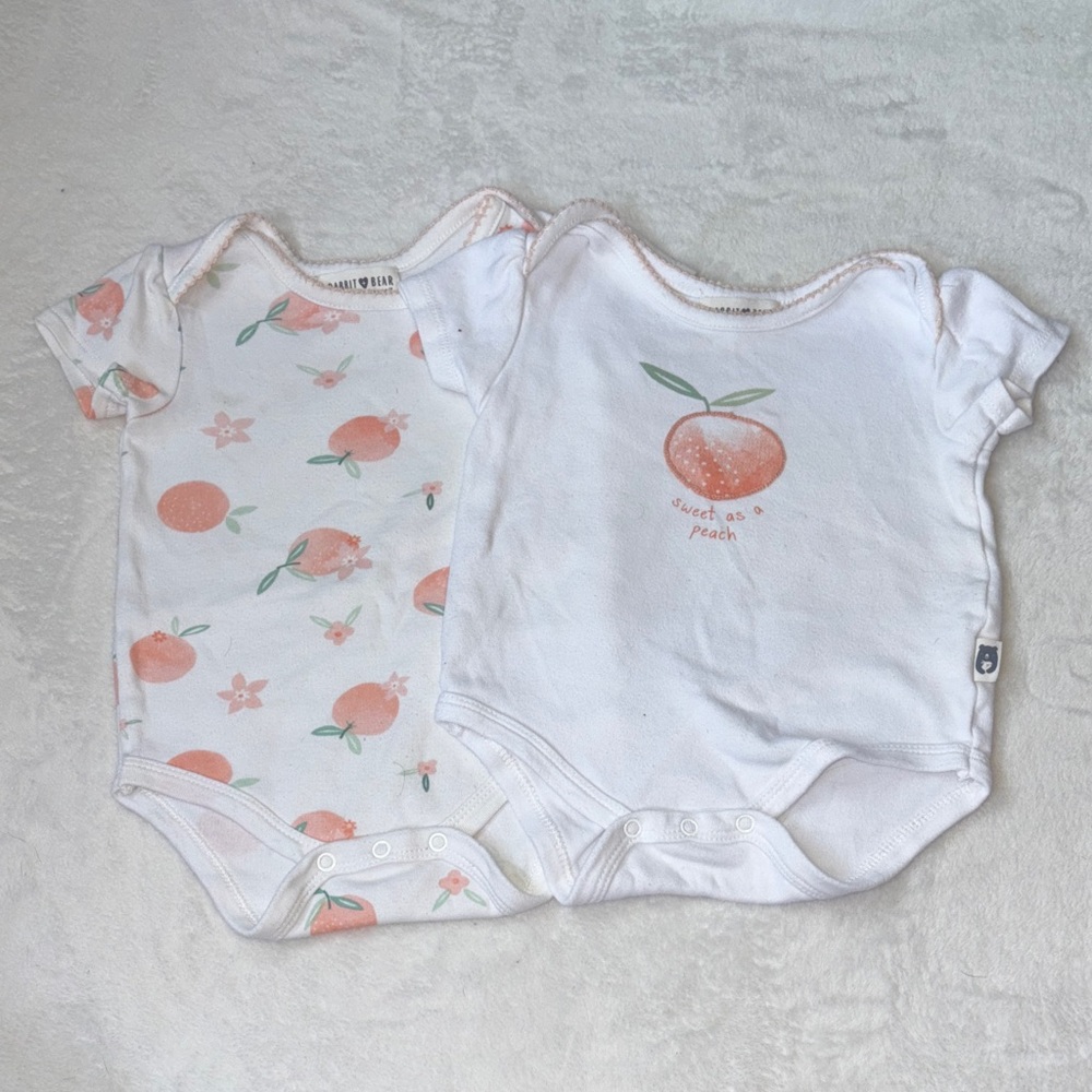 Rabbit and bear 6-9 month Peach Print Bodysuit Set